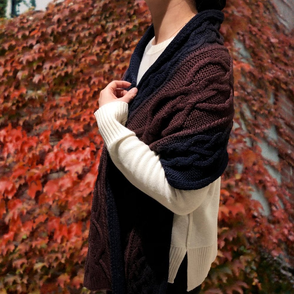 VINCE - OMBRE CABLE KNIT WOOL & CASHMERE SCARF WRAP